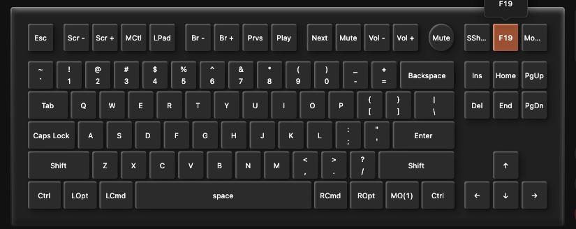 Keychron web configurator — mic key remapped to F19